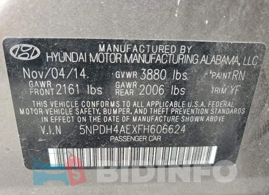 5NPDH4AEXFH606624 Photo# 12