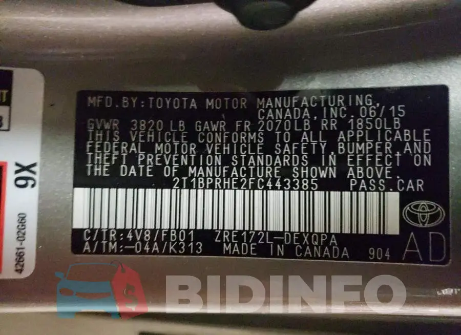 2T1BPRHE2FC443385 Photo# 12