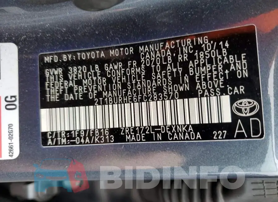 2T1BURHE6FC283570 Photo# 12