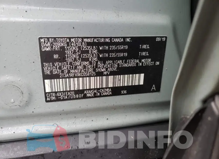 2T3A1RFVXKC058125 Photo# 12