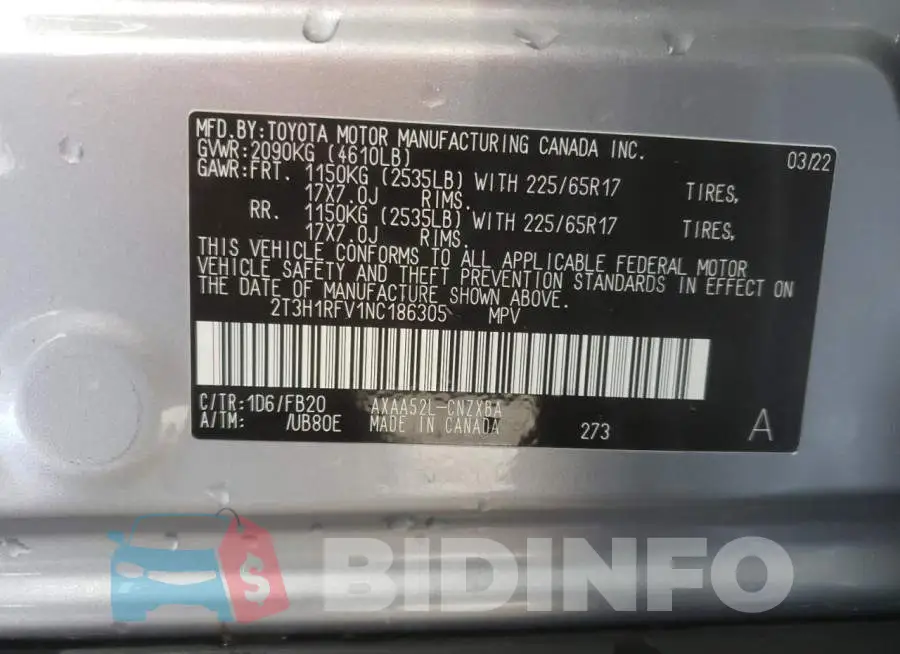 2T3H1RFV1NC186305 Photo# 13