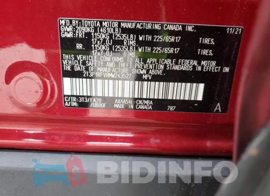 2T3P1RFV8MW243527 Photo# 12