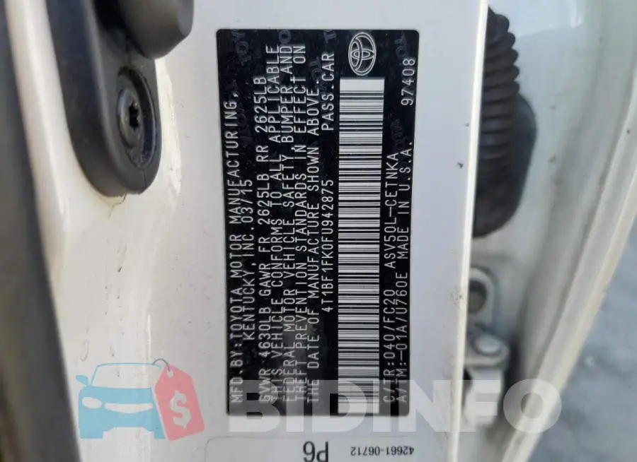 4T1BF1FK0FU942875 Photo# 12