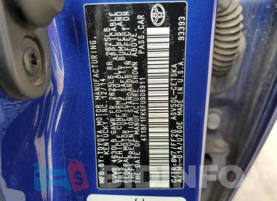 4T1BF1FK6FU908911 Photo# 12