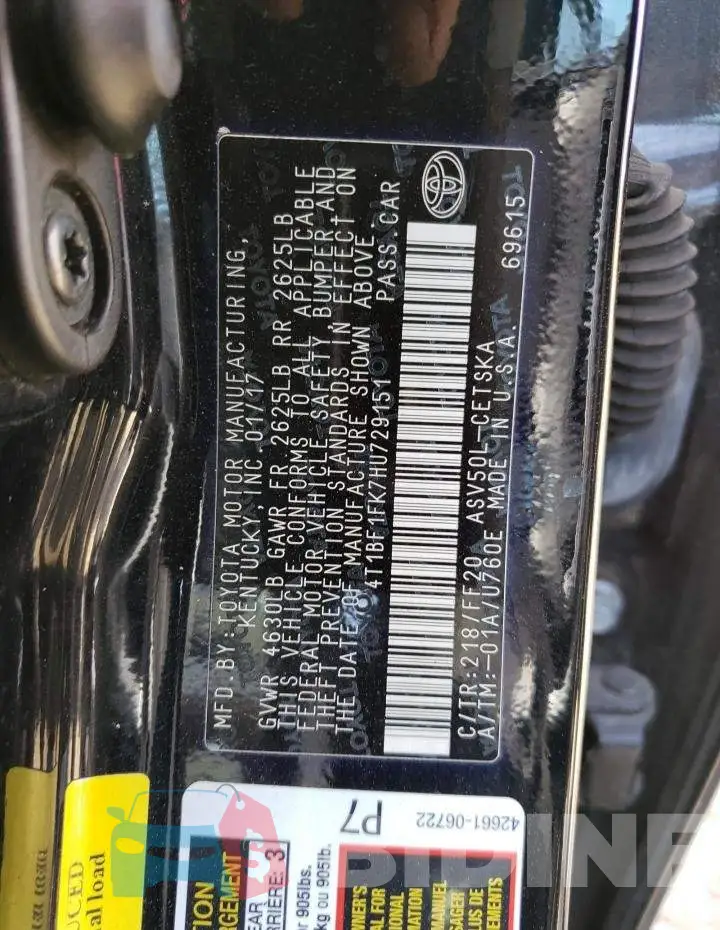 4T1BF1FK7HU729151 Photo# 12