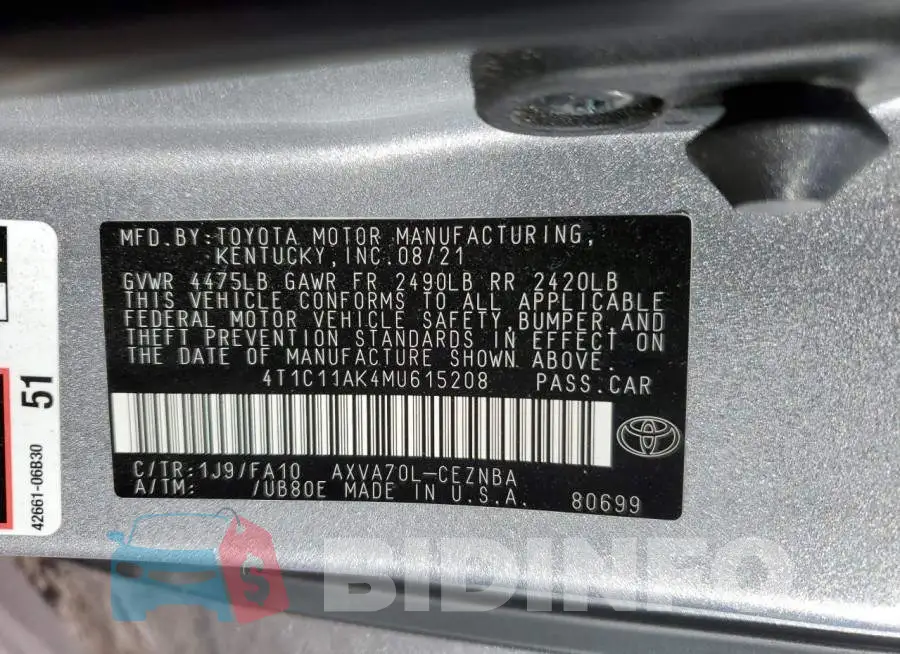 4T1C11AK4MU615208 Photo# 12