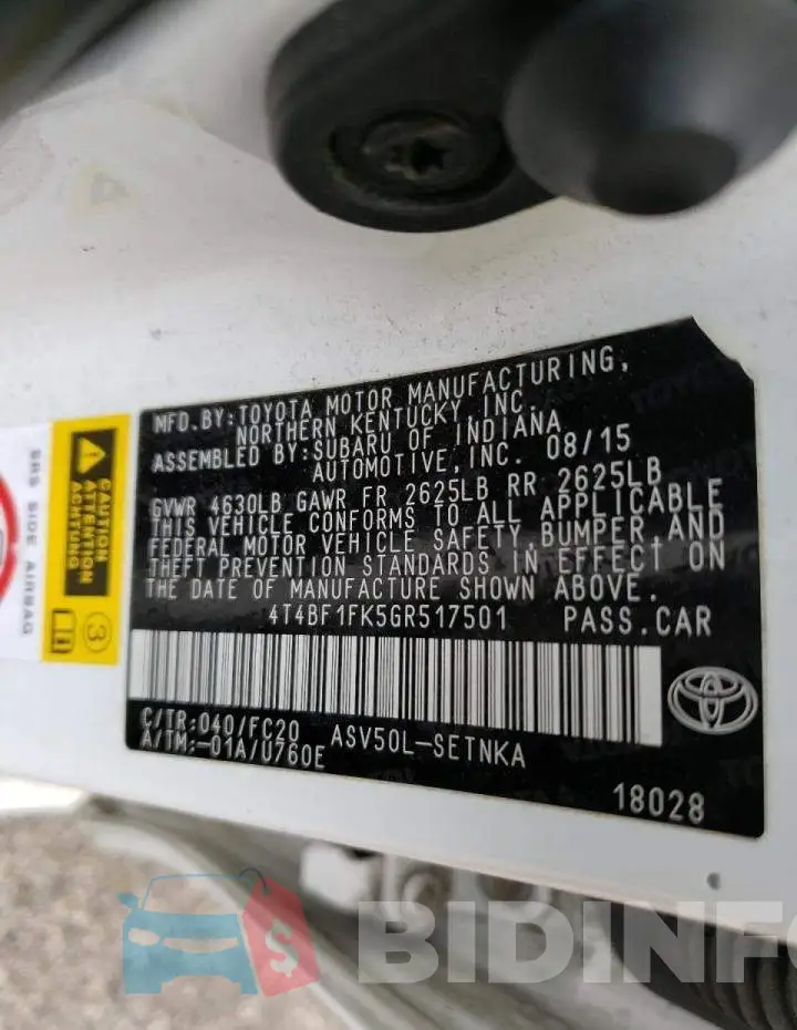 4T4BF1FK5GR517501 Photo# 12