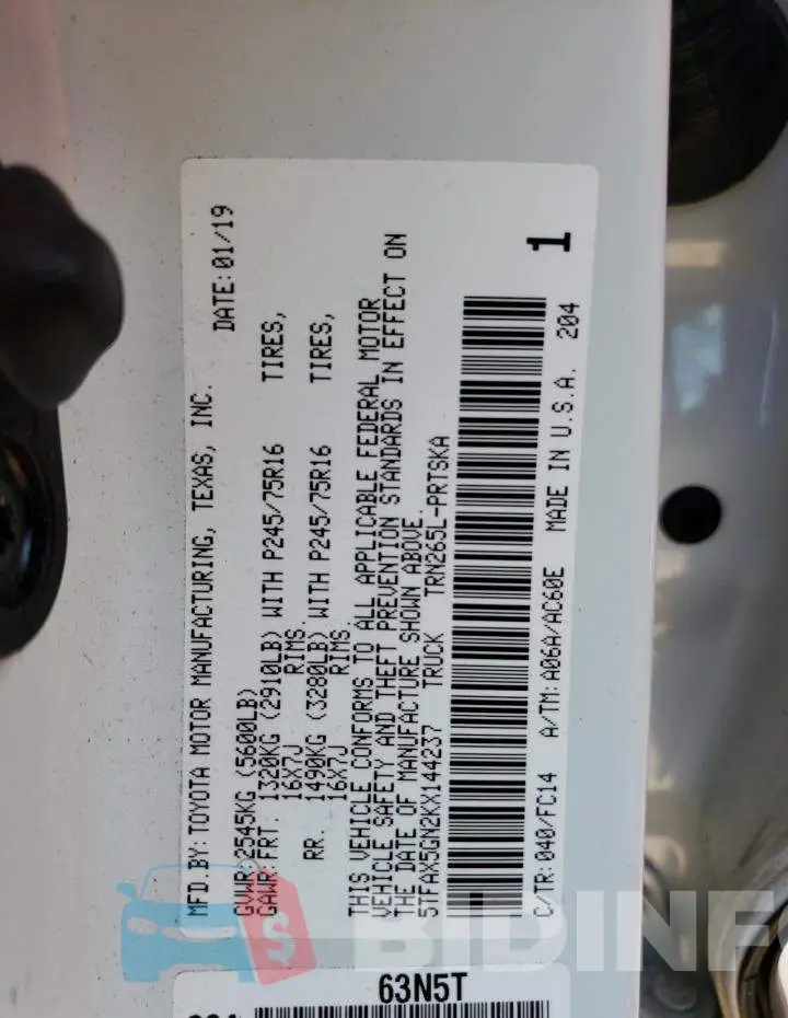 5TFAX5GN2KX144237 Photo# 13