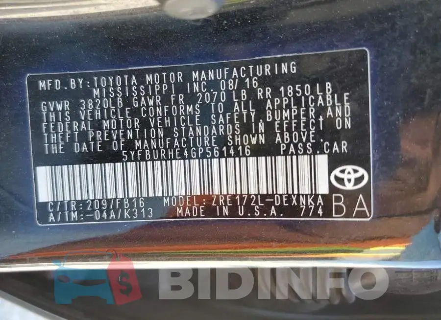 5YFBURHE4GP561416 Photo# 12