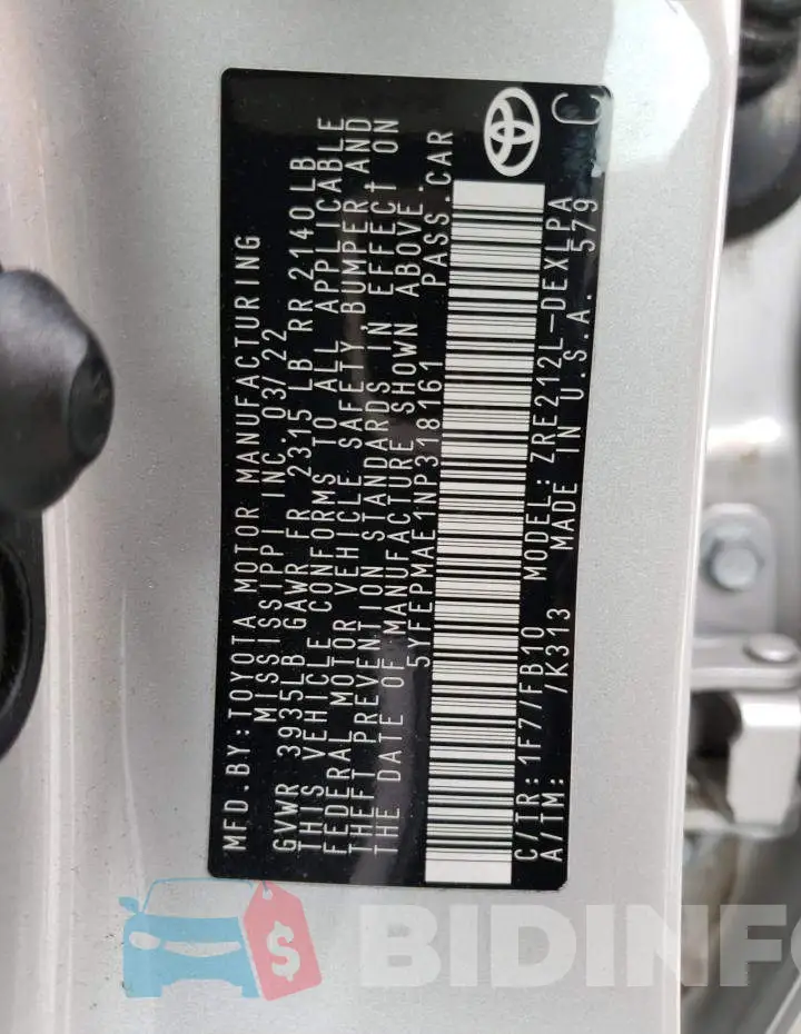 5YFEPMAE1NP318161 Photo# 12