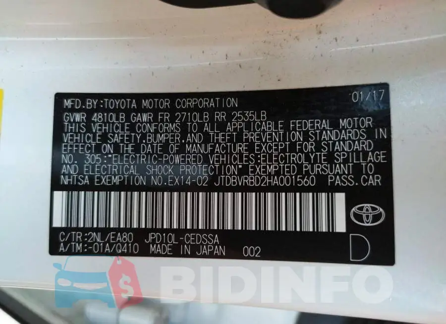 JTDBVRBD2HA001560 Photo# 13