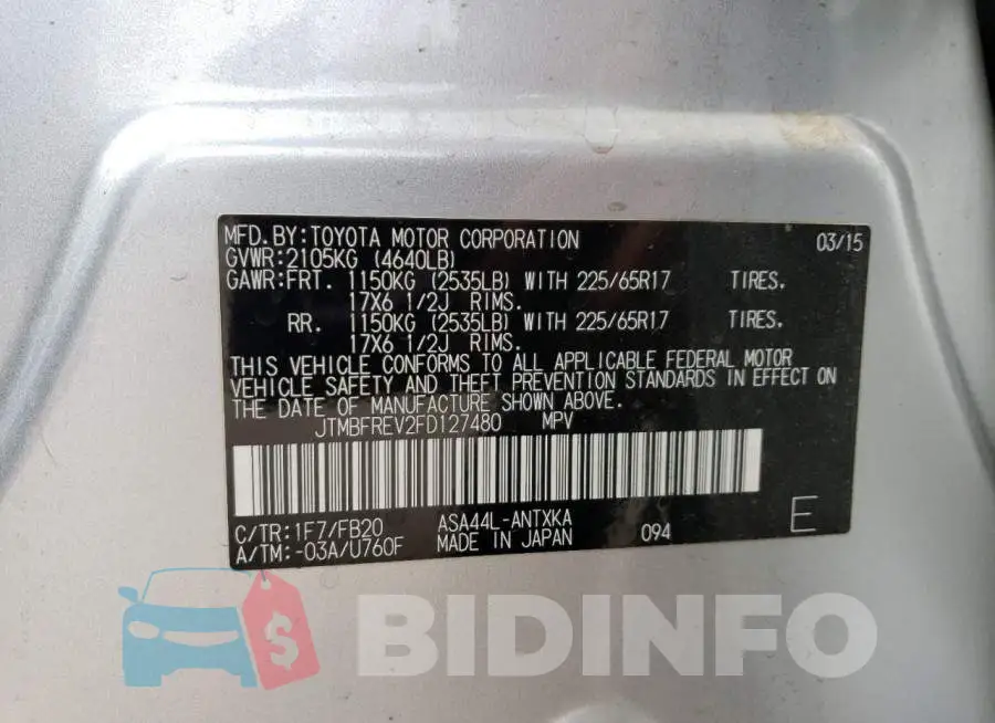 JTMBFREV2FD127480 Photo# 12