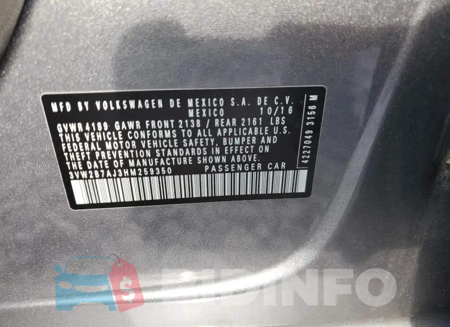 3VW2B7AJ3HM259350 Photo# 12