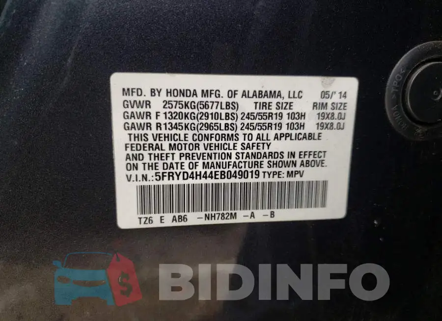 5FRYD4H44EB049019 Photo# 12
