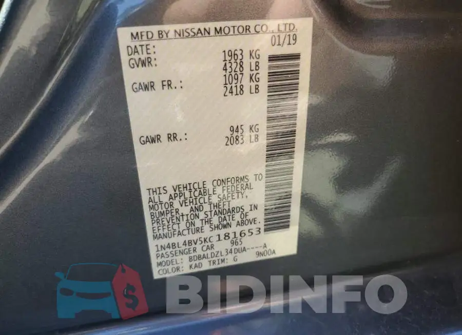 1N4BL4BV5KC181653 Photo# 12
