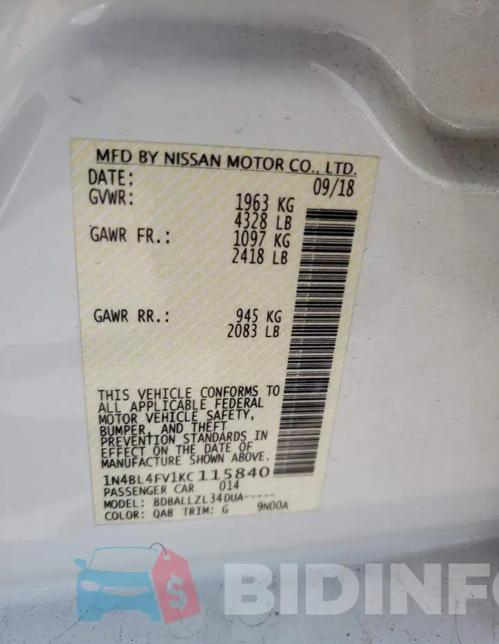 1N4BL4FV1KC115840 Photo# 12