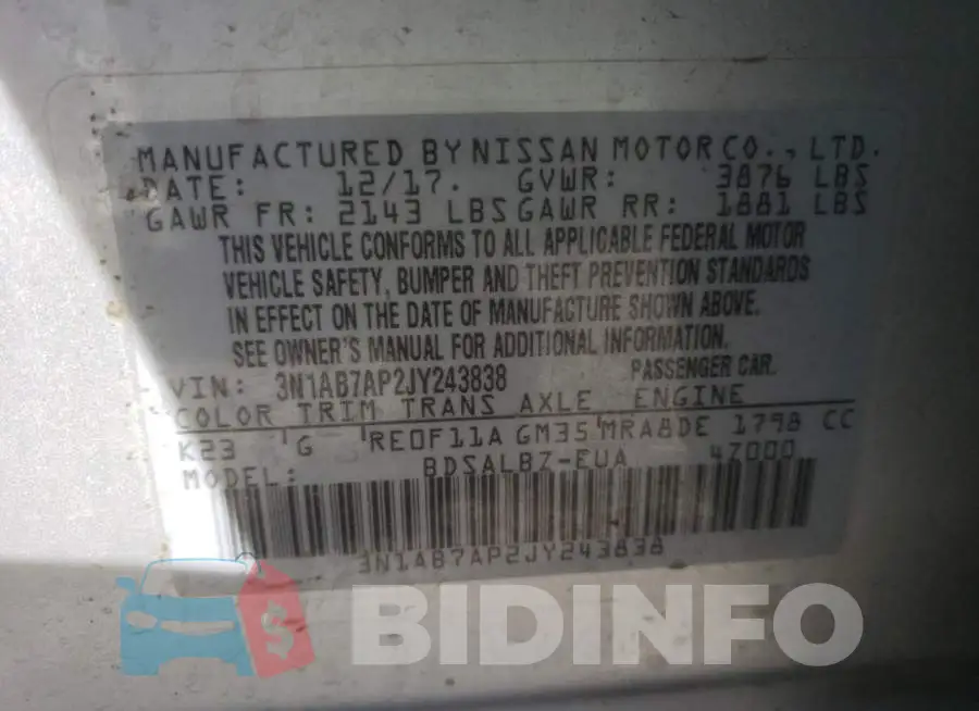 3N1AB7AP2JY243838 Photo# 12