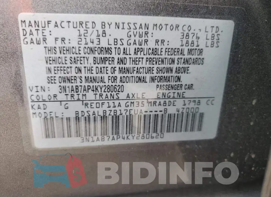 3N1AB7AP4KY280620 Photo# 12