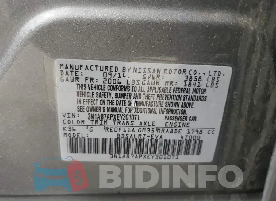 3N1AB7APXEY301071 Photo# 12