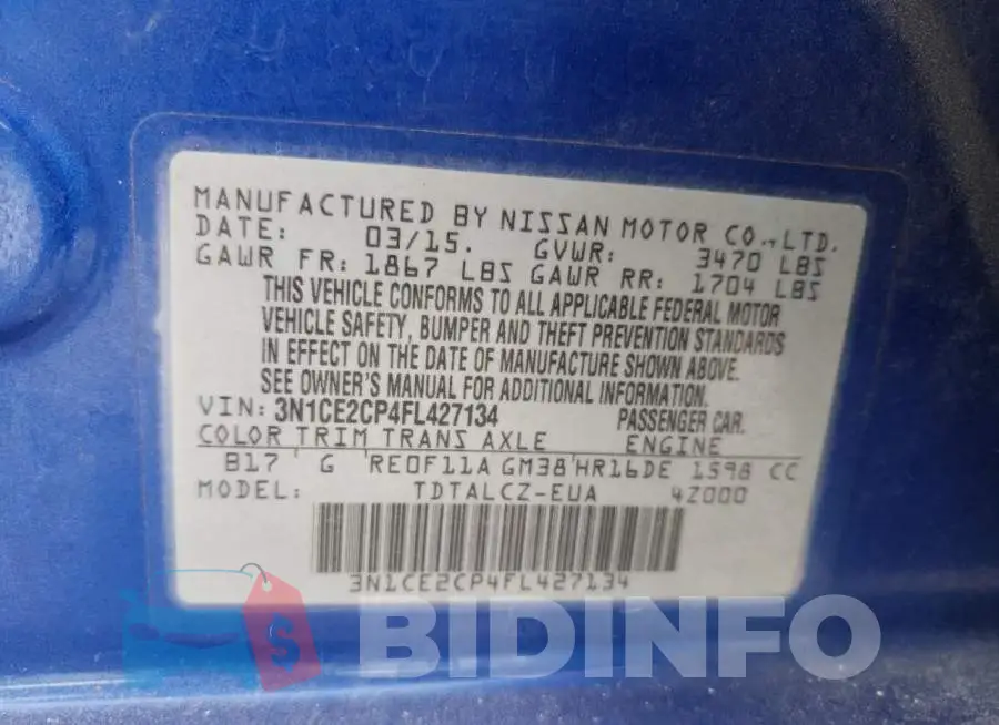 3N1CE2CP4FL427134 Photo# 12