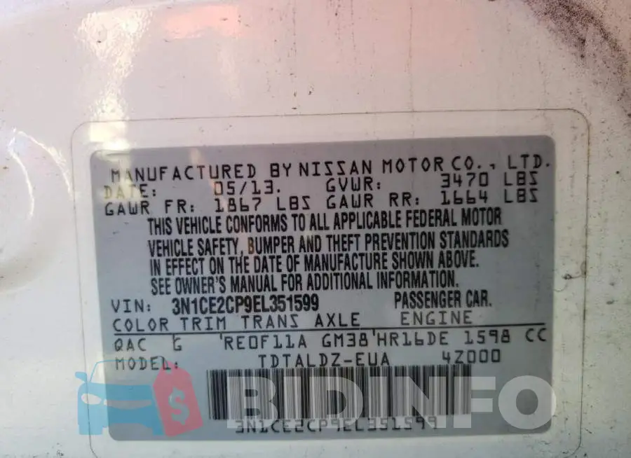 3N1CE2CP9EL351599 Photo# 12