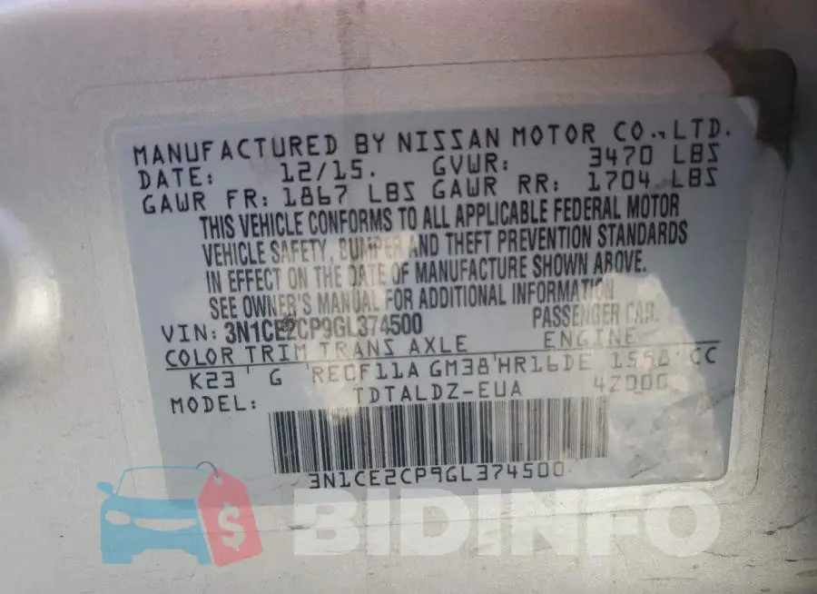 3N1CE2CP9GL374500 Photo# 13