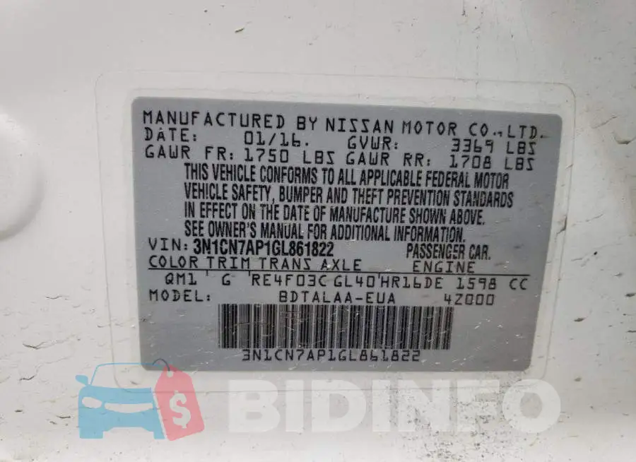 3N1CN7AP1GL861822 Photo# 13