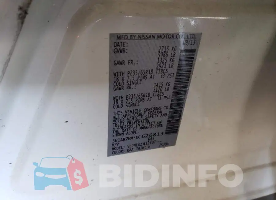 5N1AR2MM7EC626813 Photo# 13