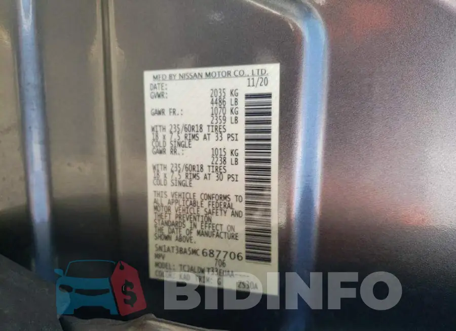 5N1AT3BA5MC687706 Photo# 13