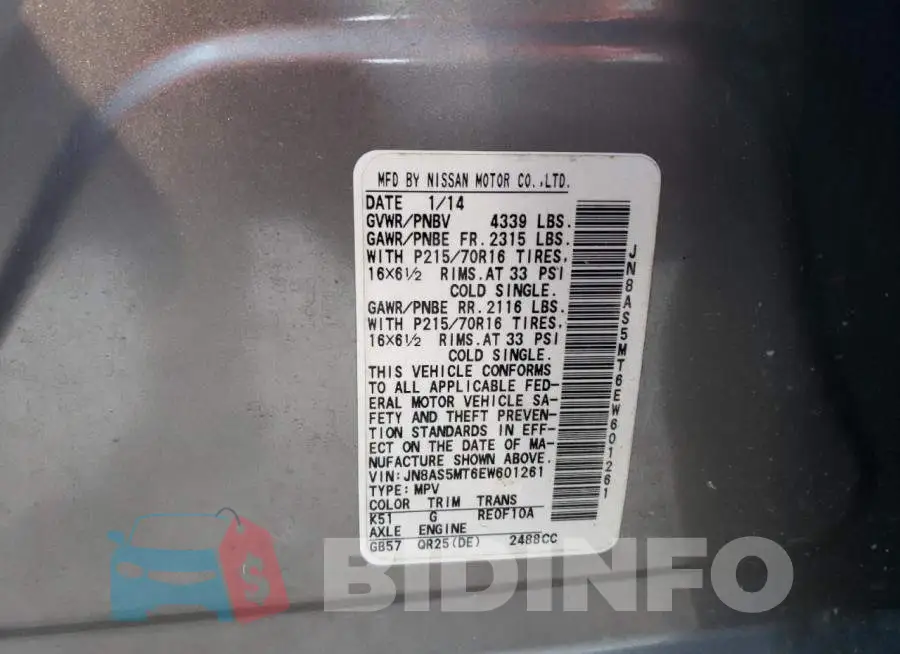 JN8AS5MT6EW601261 Photo# 13