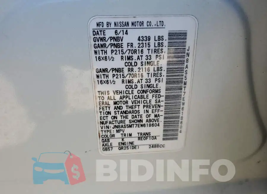 JN8AS5MT7EW618604 Photo# 13