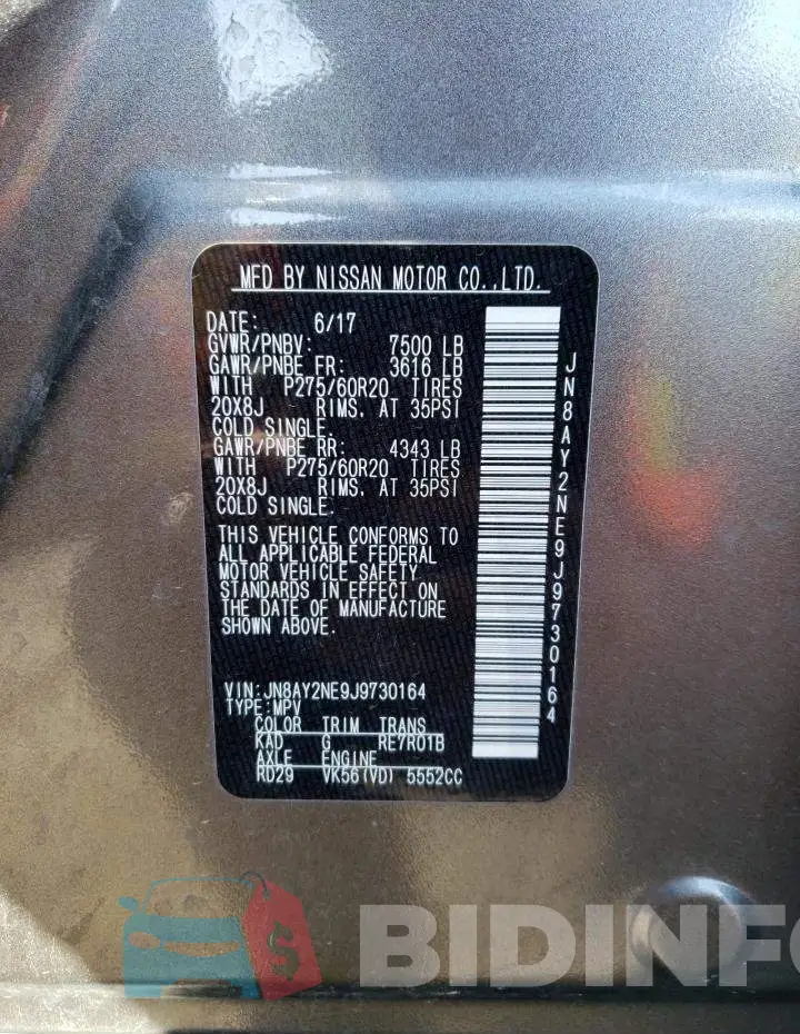 JN8AY2NE9J9730164 Photo# 13