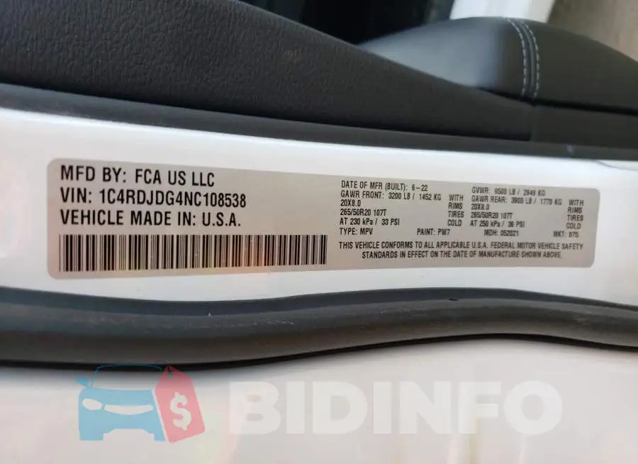 1C4RDJDG4NC108538 Photo# 13