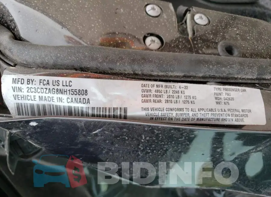 2C3CDZAG8NH155808 Photo# 13
