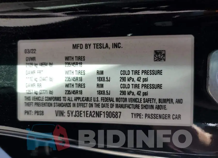 5YJ3E1EA2NF190687 Photo# 12