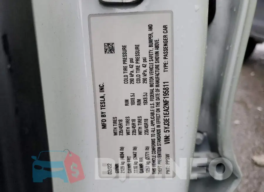 5YJ3E1EA2NF195811 Photo# 13