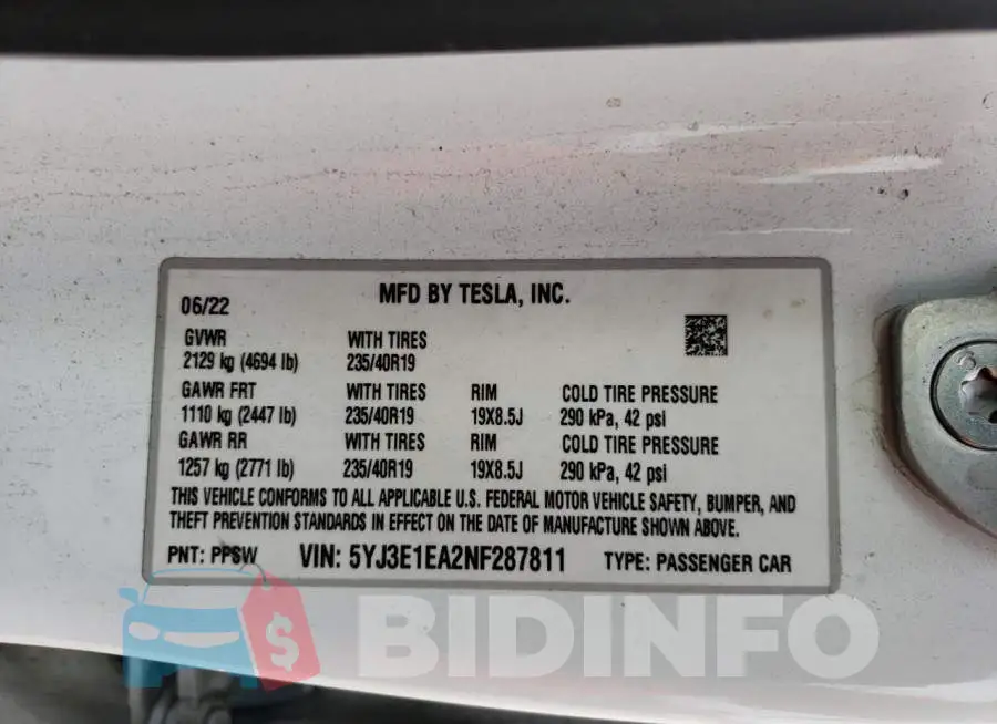 5YJ3E1EA2NF287811 Photo# 12