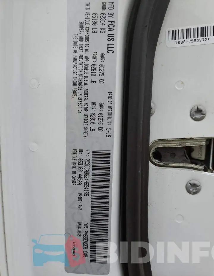 2C3CCABG2KH654165 Photo# 12