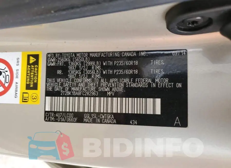 2T2BK1BA8FC282963 Photo# 14