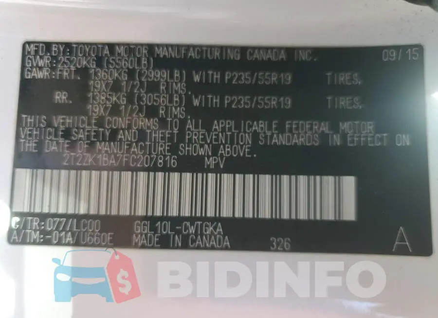 2T2ZK1BA7FC207816 Photo# 13
