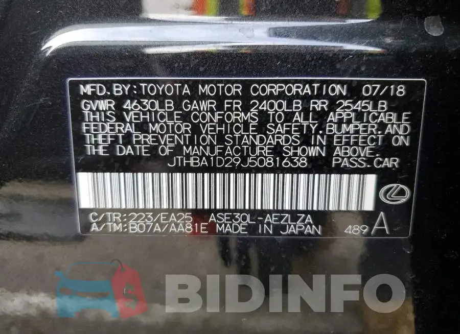 JTHBA1D29J5081638 Photo# 12