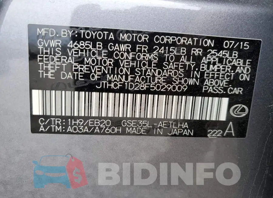 JTHCF1D28F5029009 Photo# 12