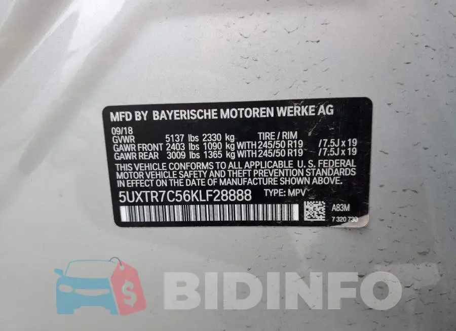 5UXTR7C56KLF28888 Photo# 14