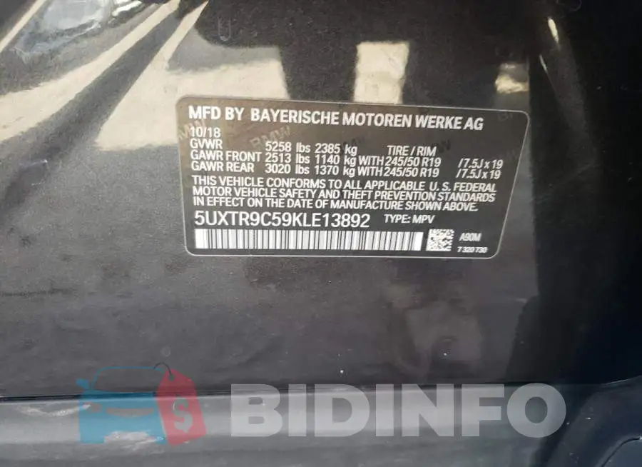 5UXTR9C59KLE13892 Photo# 13