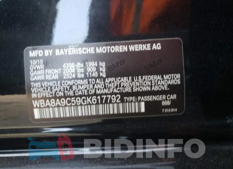 WBA8A9C59GK617792 Photo# 10