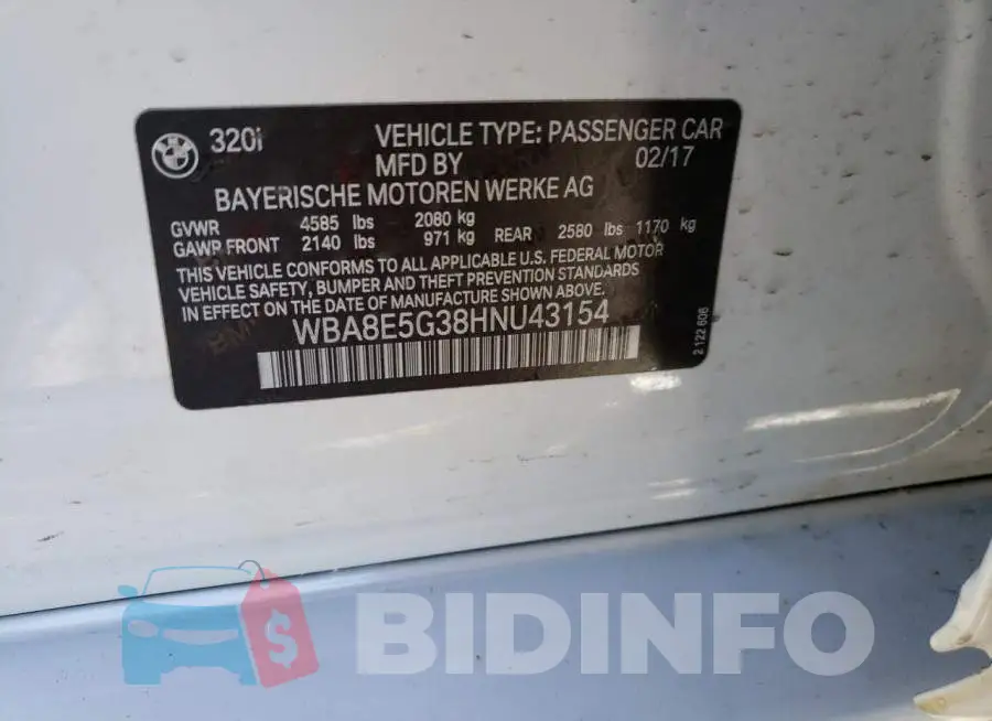 WBA8E5G38HNU43154 Photo# 12