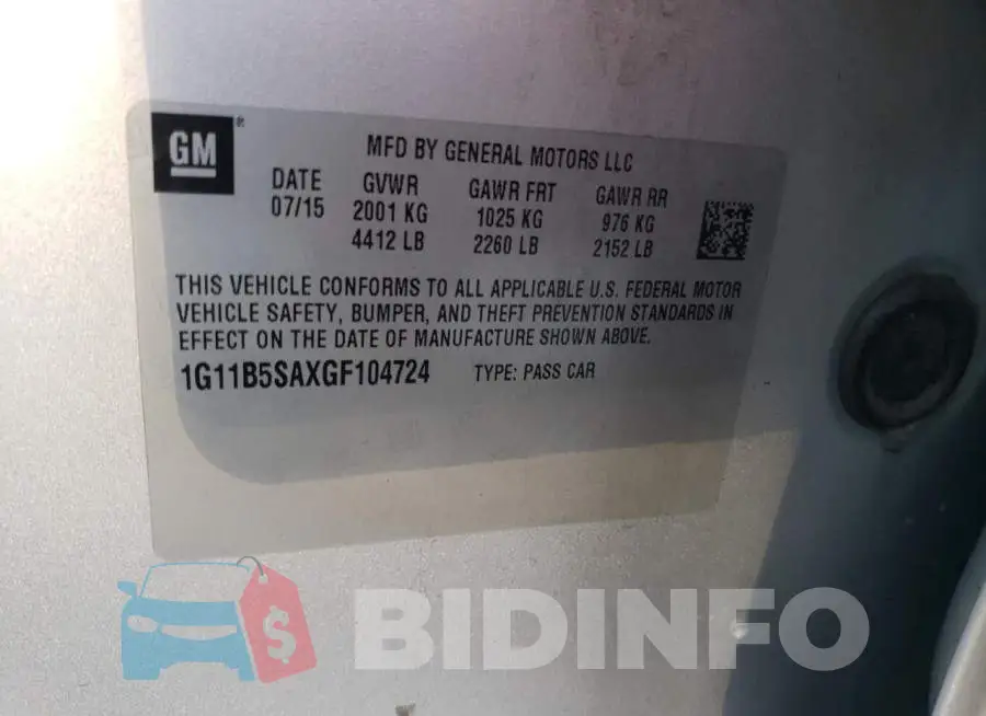 1G11B5SAXGF104724 Photo# 12