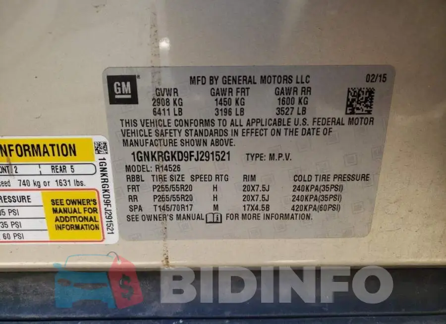 1GNKRGKD9FJ291521 Photo# 13