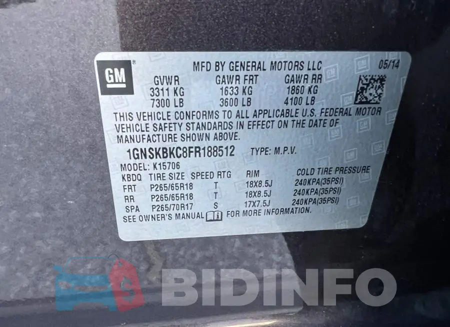 1GNSKBKC8FR188512 Photo# 10