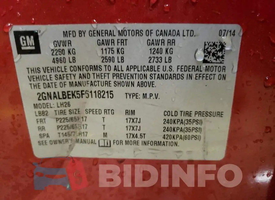 2GNALBEK5F6118215 Photo# 12